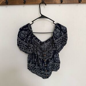 American Eagle Outfitters Navy Boho Patterned Blouse